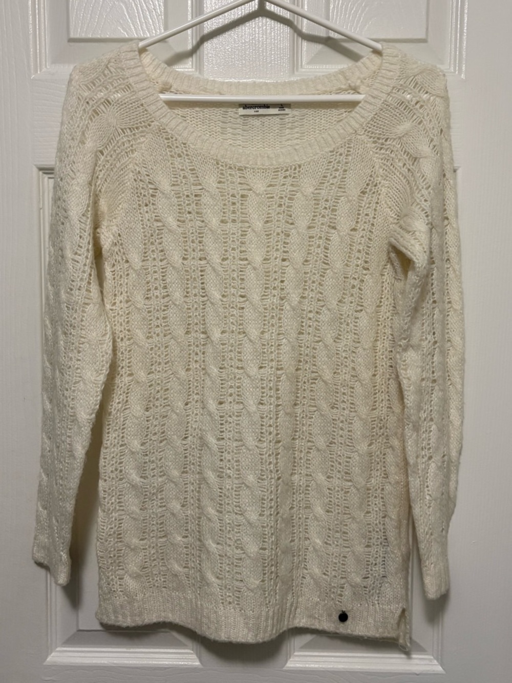 *Abercrombie Cream Open Cable Knit Wool Blend Lightweight Large Sweater #IR